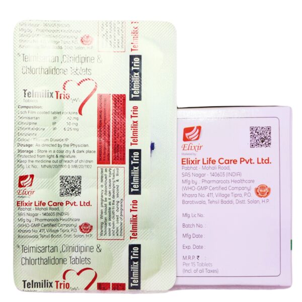 Telmilix Trio (Telmisartan (40mg) + Cilnidipine (10mg) + Chlorthalidone (6.25mg)) - Image 3