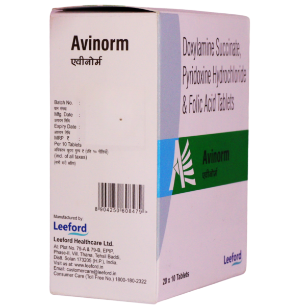 Avinorm (Doxylamine Succinate, Pyridoxine Hydrochloride & Folic Acid(10/10/2.5mg) - Image 3