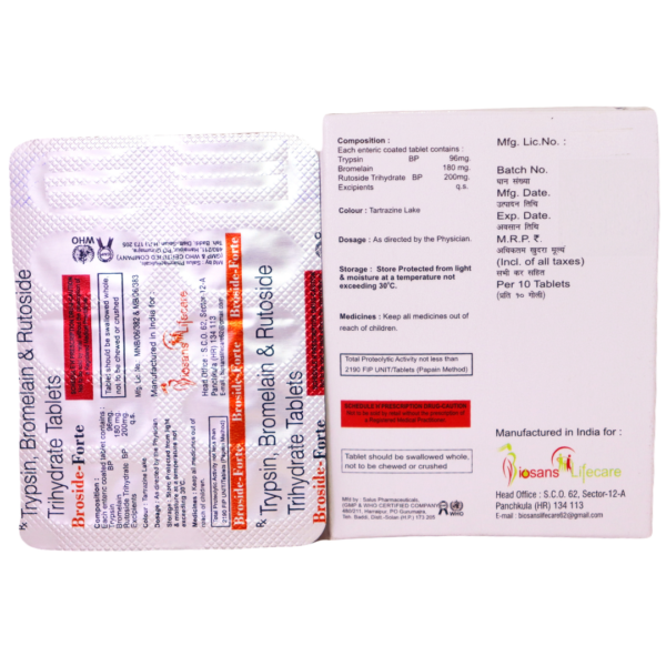 Broside Forte (Trypsin 96mg Bromelain 180mg Rutoside Trihydrate 200mg) - Image 2