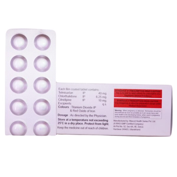 Cilidax Trio 40/6.25 (Telmisartan (40mg) + Cilnidipine (10mg) + Chlorthalidone (6.25mg)) - Image 2