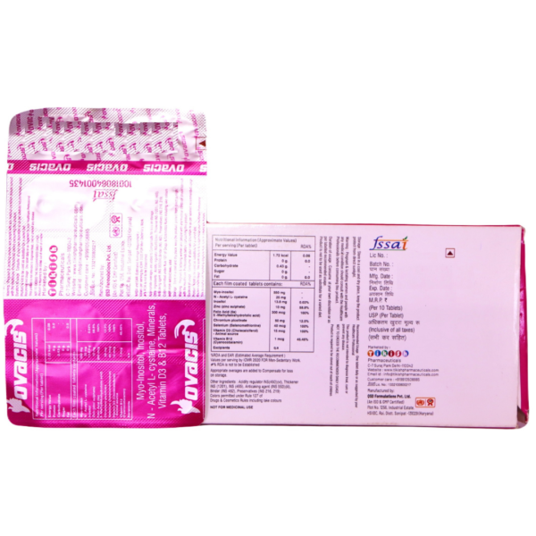 Ovacis (Myo Inositol D Chiro Inositol N Acetylcysteine Minerals Vitamin D3 and B12 Tablets) - Image 2