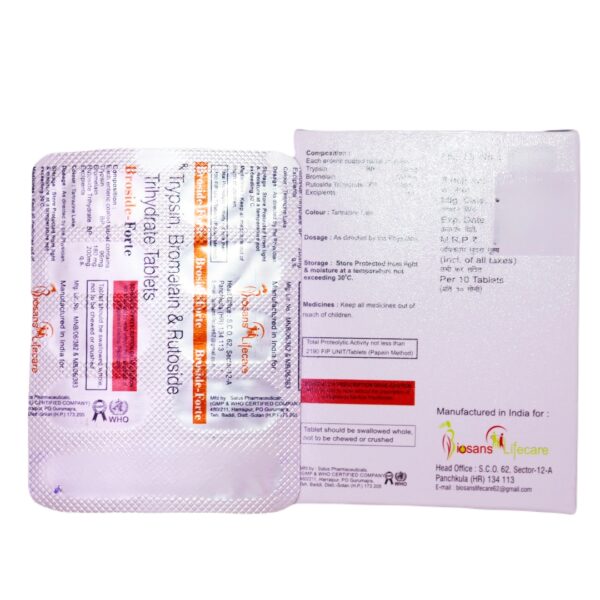 Broside Forte (Bromelain (90mg) + Trypsin (48mg) + Rutoside (100mg)) - Image 2