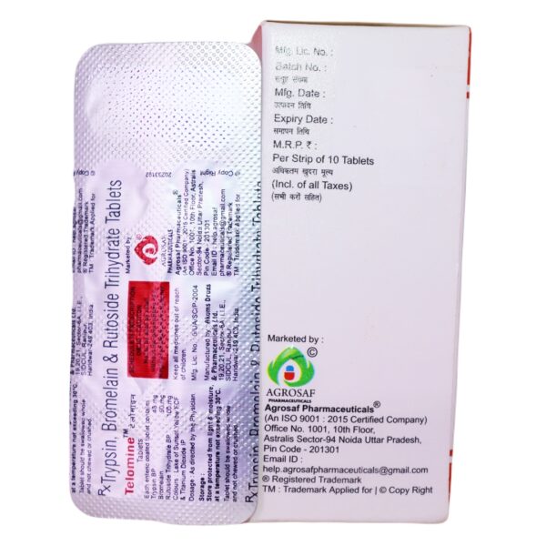Telomine (Bromelain (90mg) + Trypsin (48mg) + Rutoside (100mg) - Image 3
