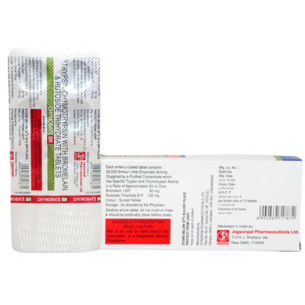 Chymobate BR (Trypsin-Chymotrypsin(50000 AU)  Bromelain(90mg)& Rutoside Trihydrate (100mg)) - Image 2