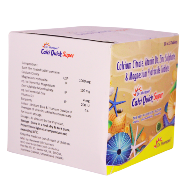 Calci Quick Super (Calcium Citrate, Vitamin D3, ,Magnesium Hydroxide (1000mg/100mg/4mg) - Image 2