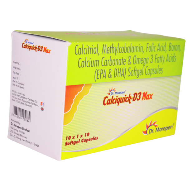 Calciquick D3 Max (Calcitriol, Methylcobalamin, Folic acid, Boron, Calcium Carbonate & Omega 3 Fatty Acids (EPA & DHA) Softgels) - Image 3