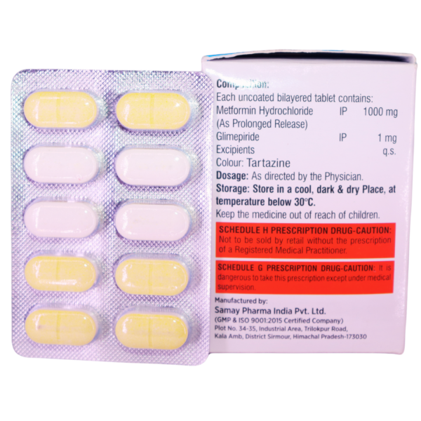 Glimsyn M1 Forte (Metformin Hydrochloride Prolonged -Release and Glimperide (1000mg + 1mg)) - Image 2