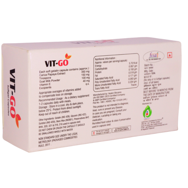 Vit Go (Carica Papaya Extract, Tinospora, Goat Miilk Powder & Vitamin E softgels) - Image 2