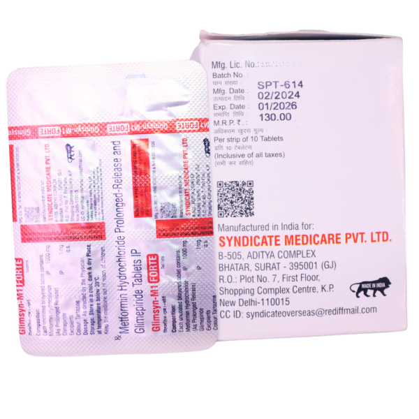 Glimsyn M1 Forte (Metformin Hydrochloride Prolonged -Release and Glimperide (1000mg + 1mg)) - Image 3
