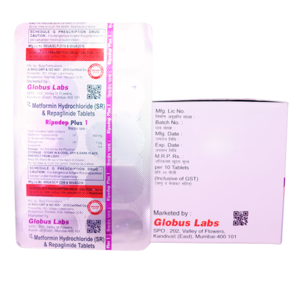 Ripadep Plus 1 (Metformin Hydrochloride (500mg) + Repaglinide (1 mg)) - Image 3