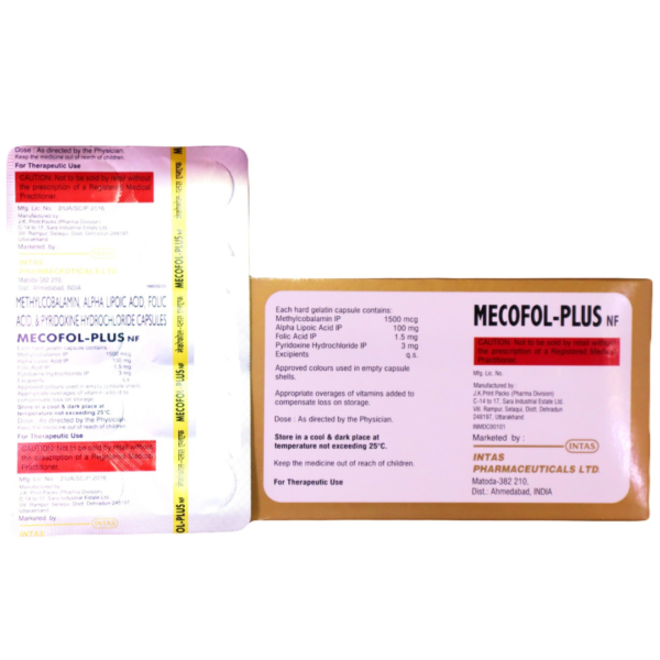 Mecofol-Plus (Methylcobalamin (1500mg) + Alpha Lipoic Acid (100mg) + Vitamin B6 (Pyridoxine) (3mg) + Folic Acid (1.5mg)) - Image 2