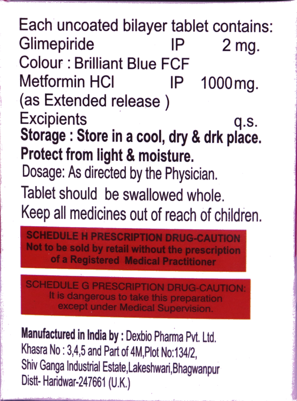 BIOGLIM MF 2 FORTE (METFORMIN HCL EXTENDED RELEASE WITH GLIMEPIRIDE TABLETS IP) - Image 3