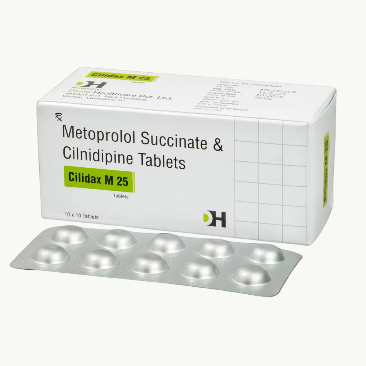 CILIDAX M 10MG/25MG (Cilnidipine (10mg) + Metoprolol Succinate (25mg))