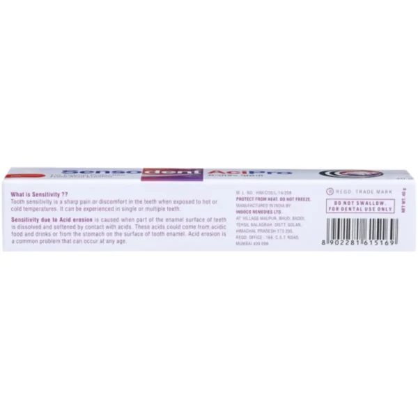 SENSODENT ACIPRO (Glycerin+Strontium Acetate+Colloidal Silicon Dioxide+Carboxymethylcellulose Sodium+Sodium Lauryl Sulphate+Sodium Saccharin+Essence Peppermint+Spearmint Flavour+Cocamidopropyl Betaine+Sodium Methyl Paraben+Menthol+ Purified Water+Brilliant Blue FCF) - Image 2