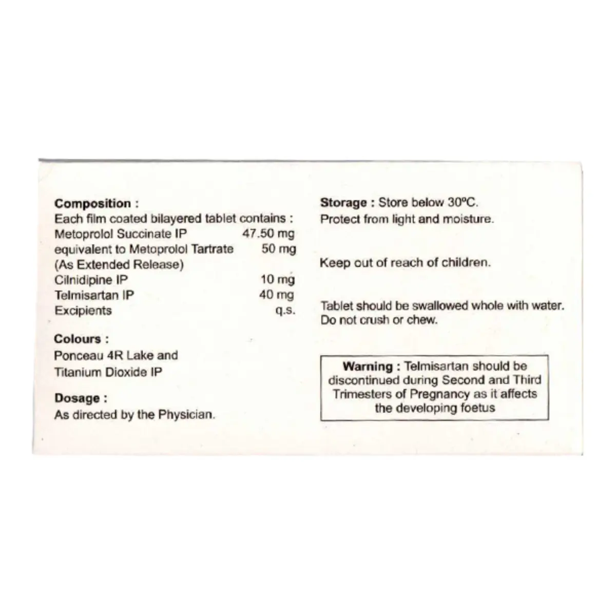 MET XL TRIO 50 (Cilnidipine (10mg) + Metoprolol Succinate (50mg) + Telmisartan (40mg)) - Image 2