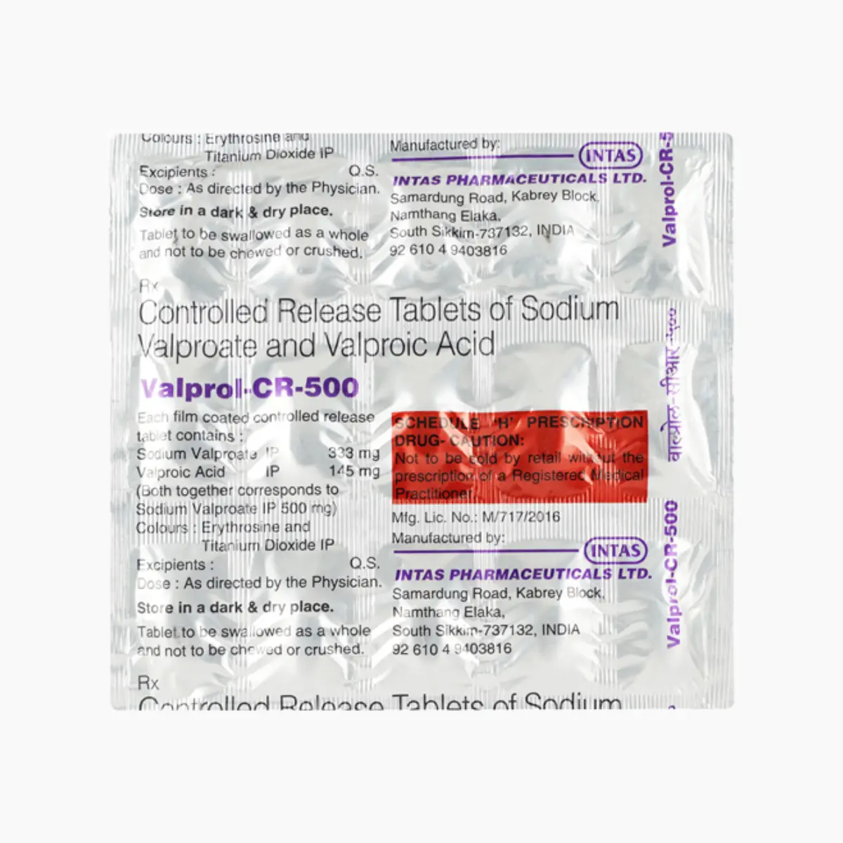 VALPROL CR 500MG (Sodium Valproate (333mg) + Valproic Acid (145mg))
