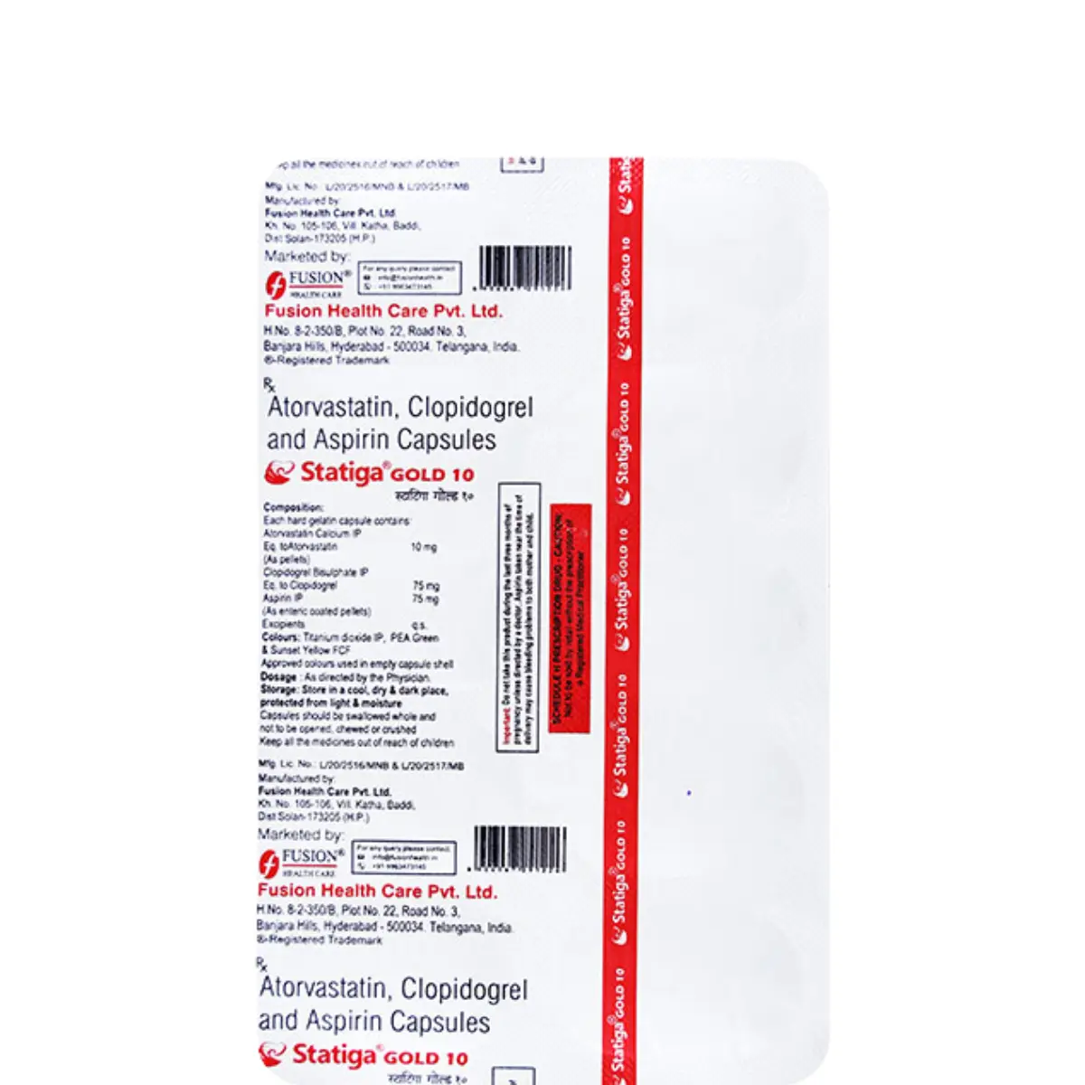 STATIGA GOLD 10 (Aspirin (75mg) + Atorvastatin (10mg) + Clopidogrel (75mg))