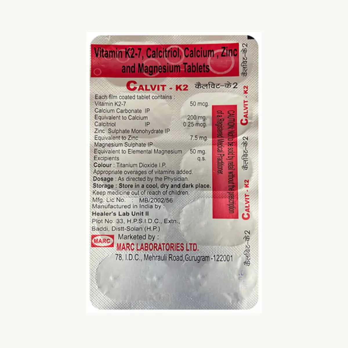 CALVIT K2 (Calcium Citrate Malate (200mg) + Calcitriol (0.25mcg) + Zinc (7.5mg) + Magnesium (50mg) + Vitamin K2-7 (50mcg)) - Image 2