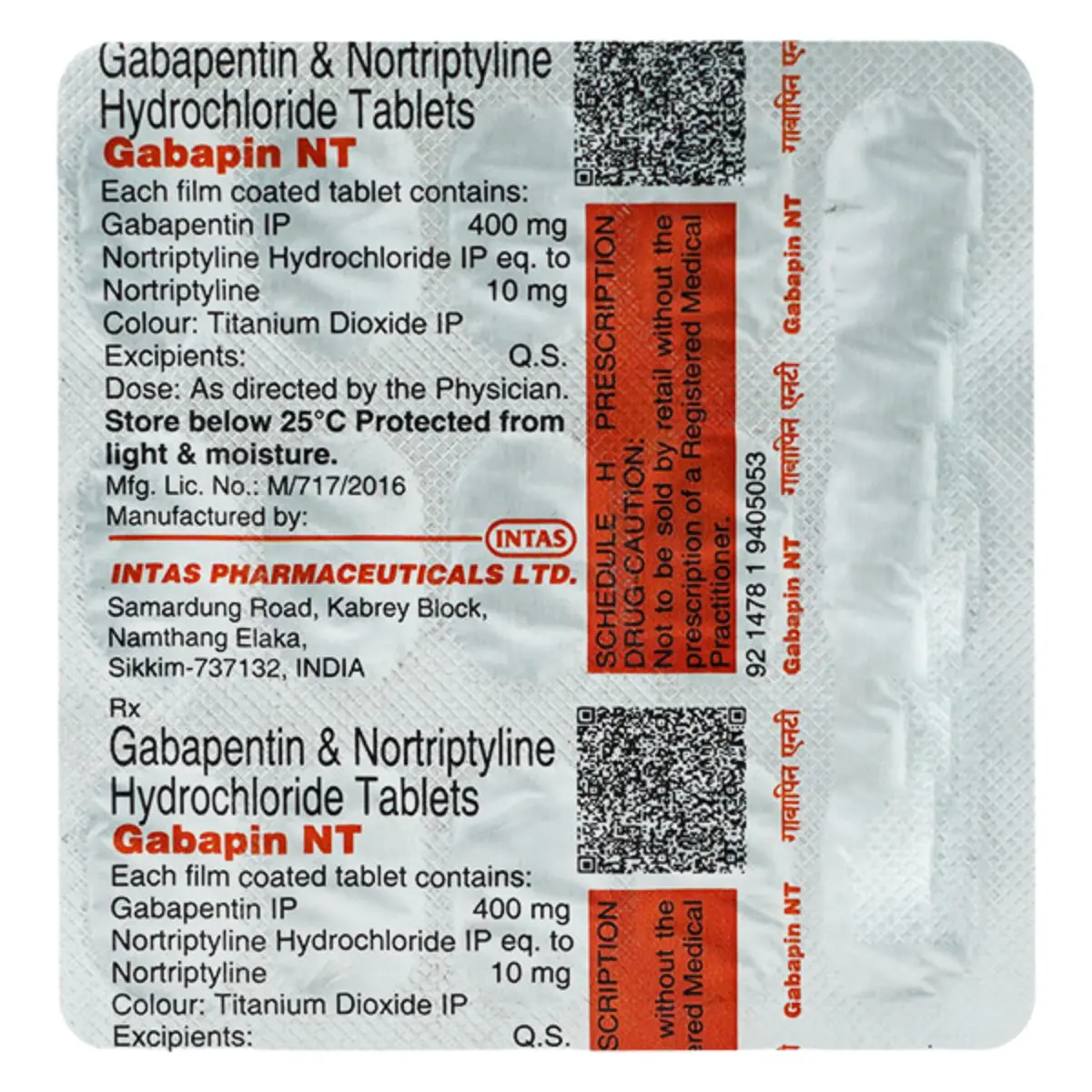 GABAPIN NT 400MG (Gabapentin (400mg) + Nortriptyline (10mg))