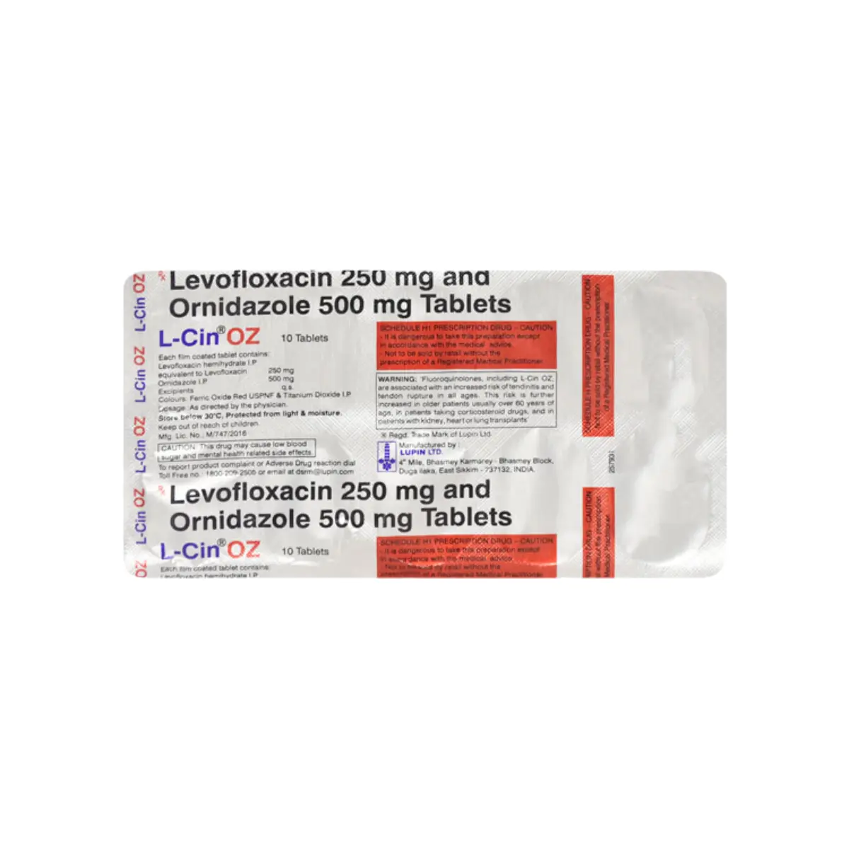 L CIN OZ (Levofloxacin (250mg) + Ornidazole (500mg))
