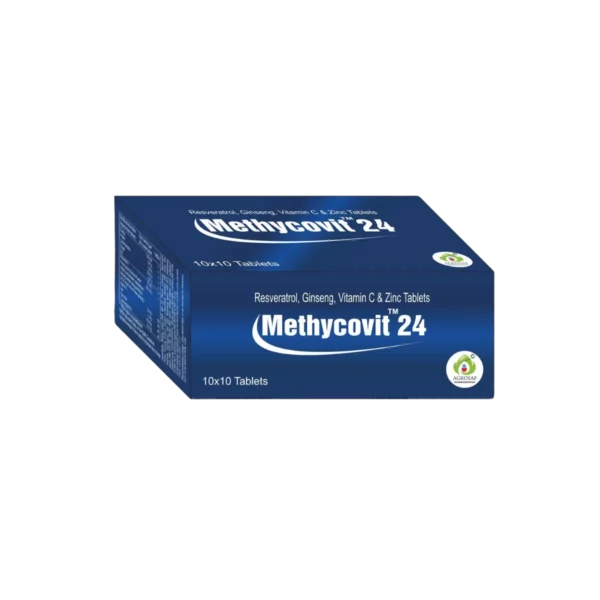 METHYCOVIT 24 (Cyanocobalamin 0.4 MCG+Elemental zinc 4 MG+Folic acid 45 MCG+Panax ginseng extract 42.5 MG+Resveratrol 75 MG+Vitamin C 20 MG)