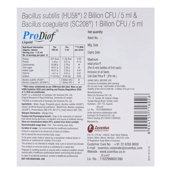 PRO DIOF LIQUID (Bacillus Clausii (2Billion Spores)) - Image 2