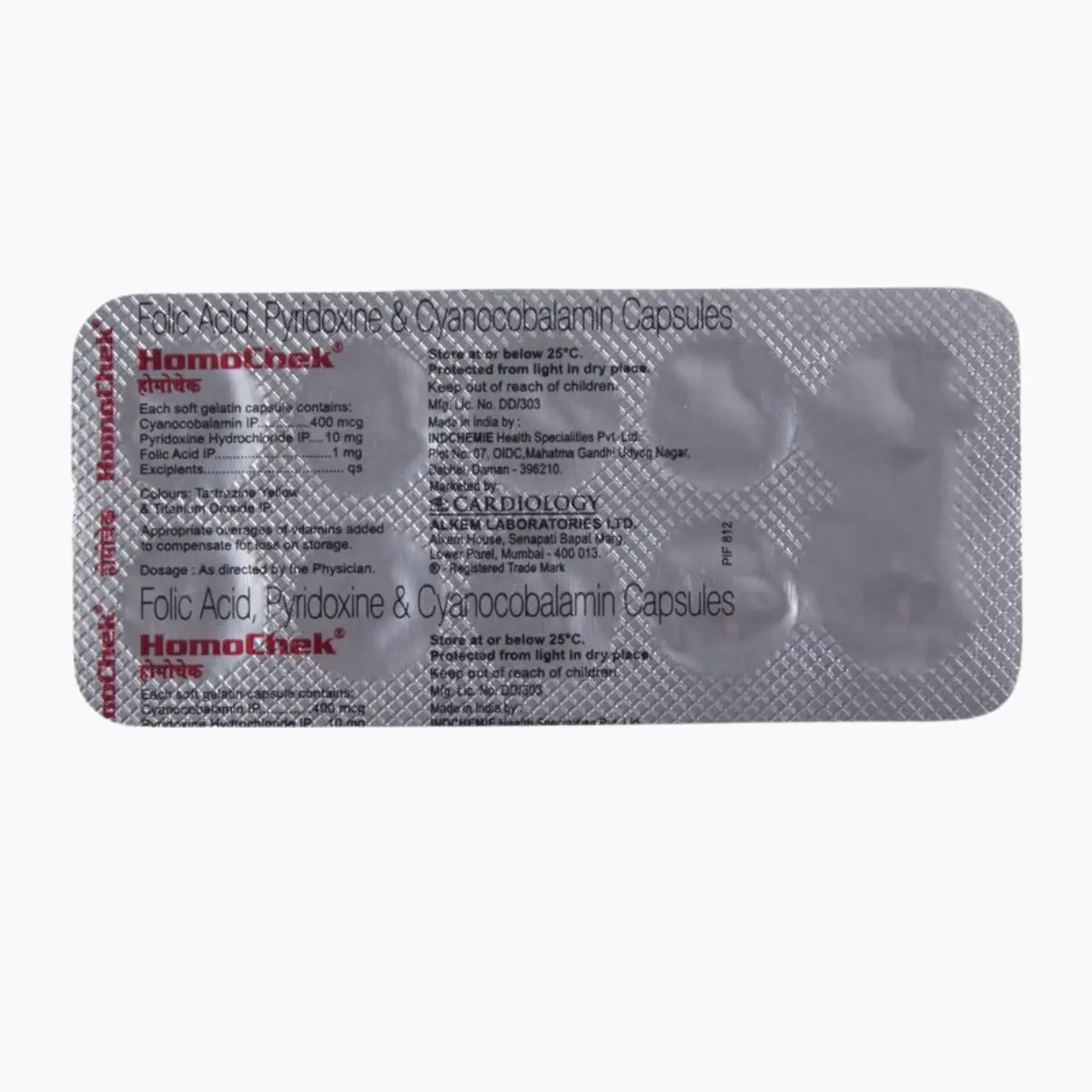 HOMOCHEK (Cyanocobalamin IP, Pyridoxine, Hydrochloride IP, Folic Acid IP, Excipients) - Image 2