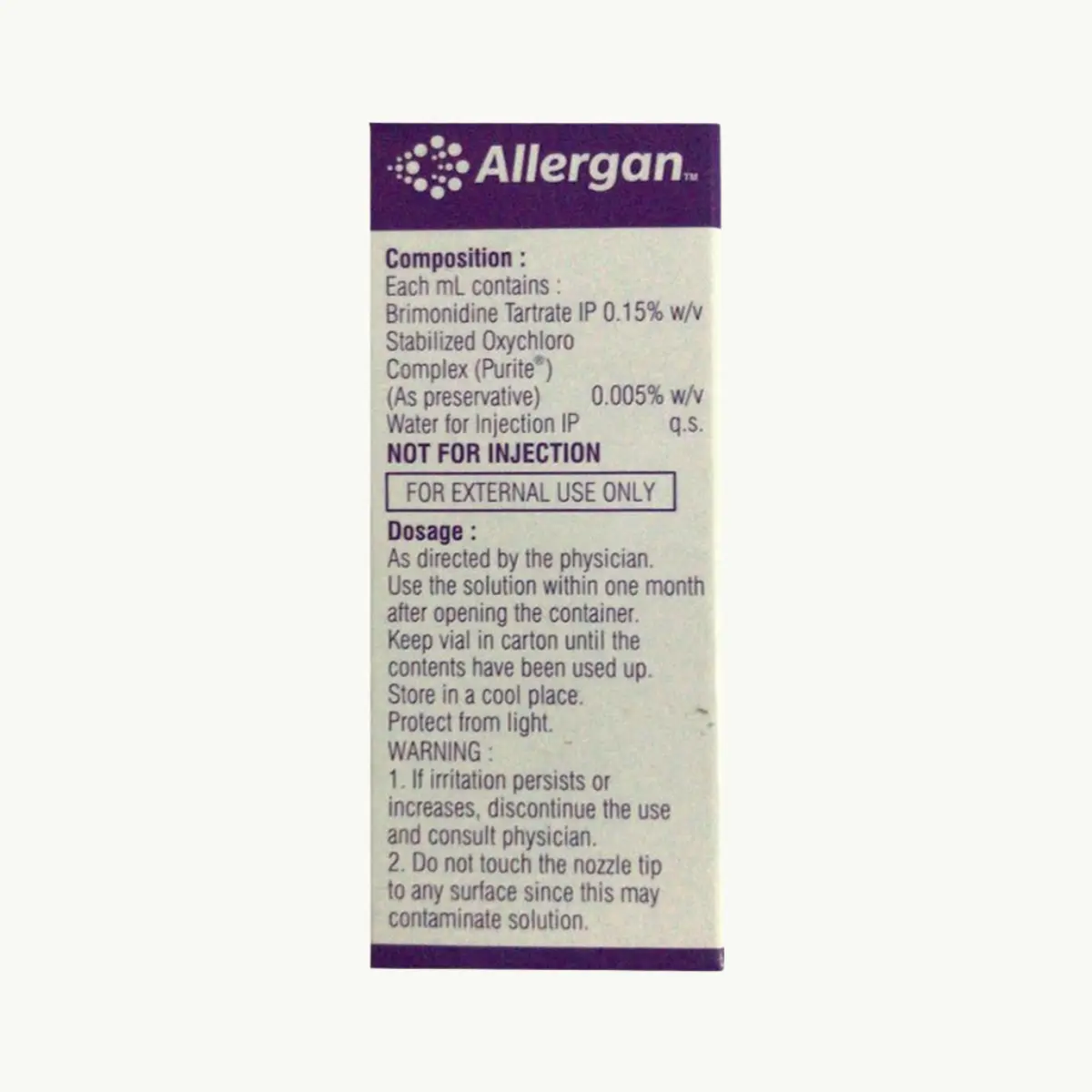 ALPHAGAN P (Brimonidine (0.15% w/v) + Stabilized Oxychloro (0.005% w/v)) - Image 2