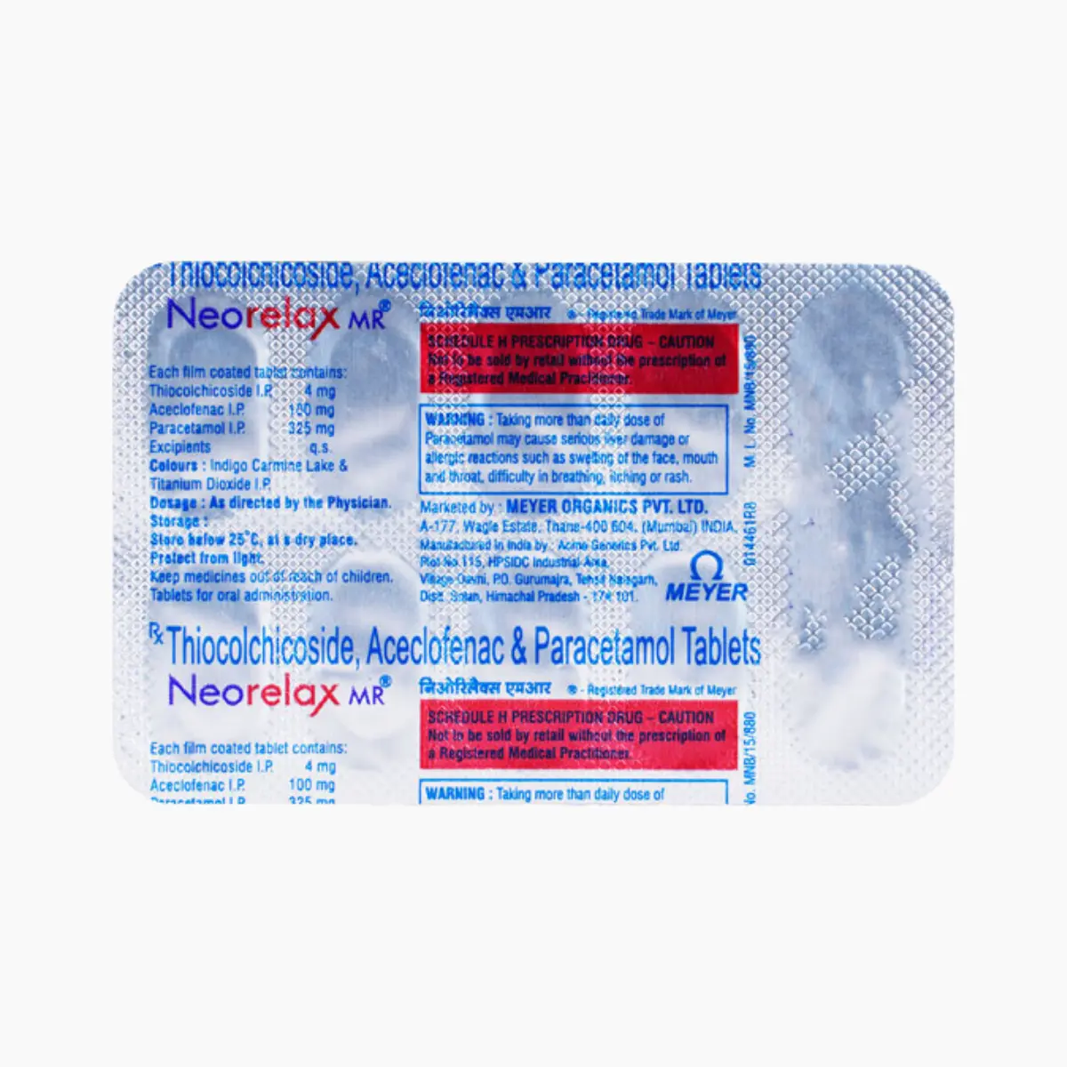 NEORELAX MR (Thiocolchicoside (4mg) + Aceclofenac (100mg) + Paracetamol (325mg))