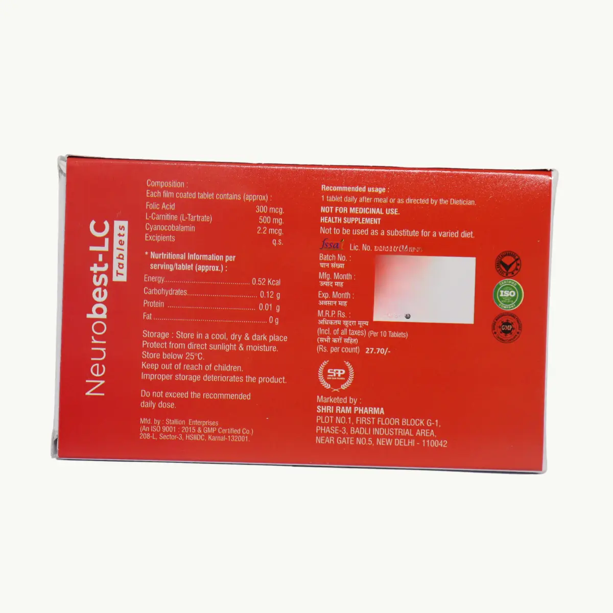 NEUROBEST LC (Levo-carnitine (500mg) + Methylcobalamin (1500mcg) + Folic Acid (1.5mg)) - Image 2