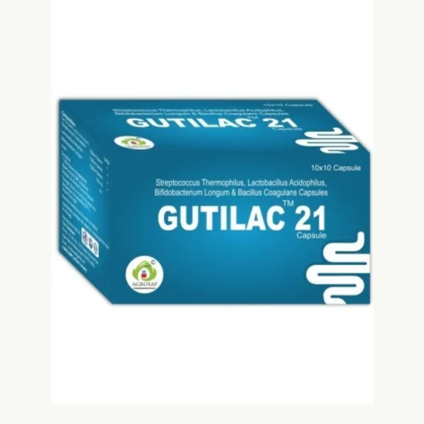 GUTILAC 21 (Streptococcus Thermophilus 7 Billion Spores Lactobacillus Acidophillus 7 Billion Spores Bifidobacterium Longum 7 Billion Spores Inulin 100 mg)